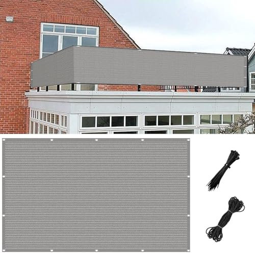 Malla Ocultacion Valla De 65 x 560 cm Resistente Privacidad Transpirable, Protector Solar con Cuerdas Toldos Laterales para Balcon, para Jardín, Gris Claro