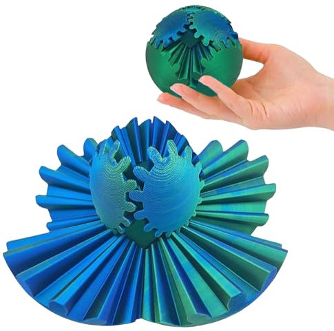 Gear Ball,Gear Sphere,Zahnrad Kugel,Steampunk Whirling Wonder Fidget,Gear Sphere Cube,3D Drucken,Kann Als Geschenk Verwendet Werden,Stress- und Angst-Entspannungsspielzeug (Blau Grün)