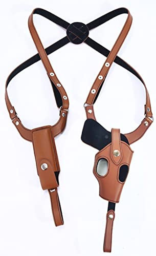 ANSNOW Schulterholster Zum Tragen, Taktischesenholster Aus Leder, Diebstahlsicheres, Verstecktes Holster, Mit Patronen Gürtel Universal Retro Revolverholster Für 1911 92 96 45 43/Braun/Größe
