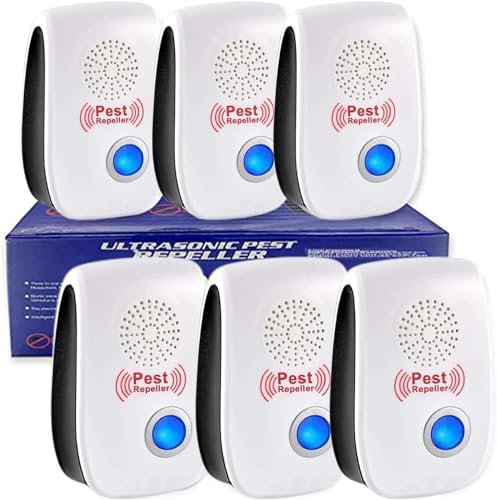 Ultraschall Schädlingsbekämpfer, 6 Pack Elektronische Insektenschutzmittel, Ultraschall Insektenstecker Moskitoschutz and Innenräumen Pest Repeller für Mücken, Kakerlaken, Mäuse, Spinnen