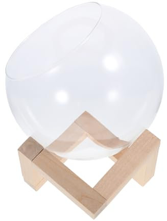 ANDRESLAD Récipient Verre pour Plantes Aériennes Vase De Propagation avec Support Bois Terrarium pour Plantes Cloche Verre pour Présentation Station De Propagation