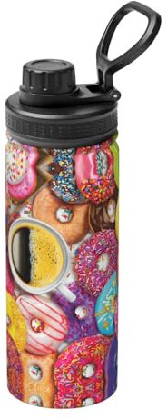 OAROK Coffee and Donuts Isolierte Sport-Trinkflasche, Edelstahl, für den täglichen Gebrauch zu Hause, Arbeit, 530 ml