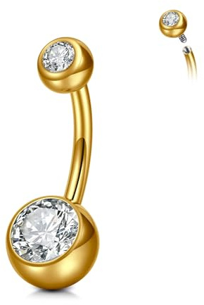 CIZME 14G Titan Bauchnabelpiercing 8mm Gold Bauchnabel Ring mit Transparent CZ Ball Piercing Schmuck für Frauen und Männer