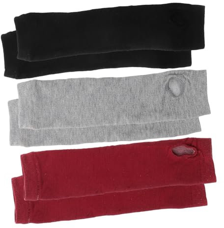 VALICLUD 3Paare Damen Fingerlose Armstulpen Baumwolle Lange Strickhandschuhe mit Daumenloch in Schwarz Dunkelgrau und Flexibel für Übergangszeiten