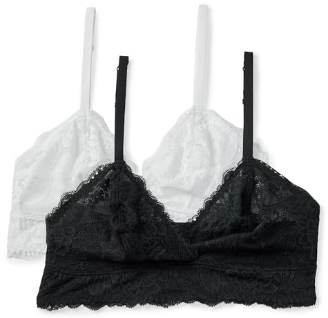 Amazon Essentials Bralette Triangle en Dentelle Galloon Extensible Femme, Lot de 2