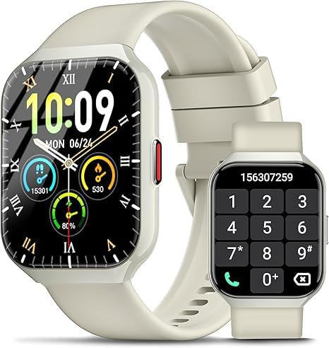 HOIFA Smartwatch Uomo Donna, 1.96 HD Orologio Smartwatch con Chiamate, 113+ Sportive Smart Watch con 24H Cardiofrequenzimetro/Contapassi/SpO2/Sonno, IP68 Orologio Fitness per Android iOS Bianco