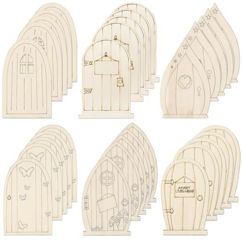 30 piezas de madera sin pintar puerta de elfo puerta de elfo mini piezas de madera con forma de puerta de hadas, mini casa de hadas para manualidades, hogar, oficina, jardín, decoración del hogar
