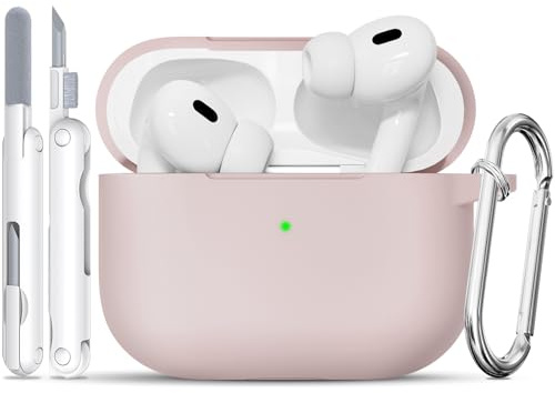 TNSNK für AirPods Pro 2nd/1st Hülle (2023/2022/2019), Silikon Stoßfeste Schutzhülle mit Clean Kit & Keychain, Support Wireless Charging - für AirPods Pro 2nd/1st, Sandy Pink