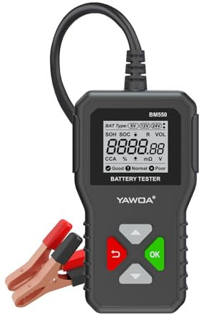Zynkloac BM550 Plus Professional Battery Tester 6V/12V/24V - Digital LED Voltage Tester for Cars/Trucks/ATV (100-2000CCA, 2-220Ah) - Compatible with SUV, Boat, Lawn Mower & Motorcycle