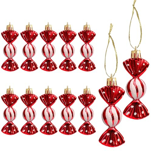 DAHI 12 Pcs Christmas Red Baubles Christmas Tree Candy Ornaments Decorations Sugar Canes Pendant Hanging Sugar Canes Decoration, Advent Decoration (red-C)