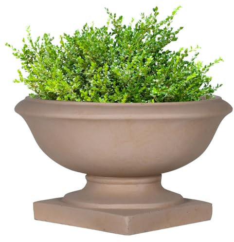 Terracotta Finish Urn Plant Pot Outdoor Fibre Glass Footed Garden Planter Flower Pots Vintage Traditional Style Footed Doorstep Patio Lawn Decoration Shrub Bush Bedding Plant Flower Planters (1)