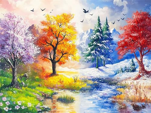 Diamond Painting Vier-Jahreszeiten-Baum, Baum Diamond Painting Kinder DIY Bastelset Erwachsene Runder Full Drill Crystal Art Kreuzstich Stickerei Basteln für Zuhause Wanddekorationen, 30x40cm,Model518
