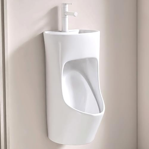 YUGXTH Orinatoio in ceramica da parete, ad alta efficienza, con lavandino integrato e rubinetto estraibile rotante, deviatore per urina per WC, design salvaspazio 2 in 1 (fila da pavimento)