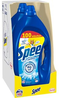 SPEE Gel Universal (2x100 Waschladungen), Flüssigwaschmittel mit 4 in 1 Formel, Waschmittel vereint Reinheit, Strahlkraft, Frische & Nachhaltigkeit, 20° - 95° C