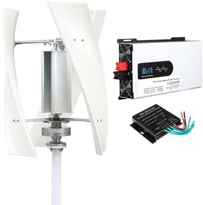 HUIZHITENGDA Turbina Eolica, 10000W 12V-220V Kit Generatore Eolico Verticale Produttore di Elettricità con Inverter di Potenza Rumore Ridotto Generatore Eolico a 3 Pale