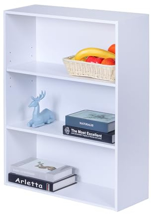 Relaxdays Bücherregal, HxBxT: 82 x 60 x 24 cm, 3 Fächer, verstellbare Böden, Buchregal, Standregal Wohnzimmer, weiß
