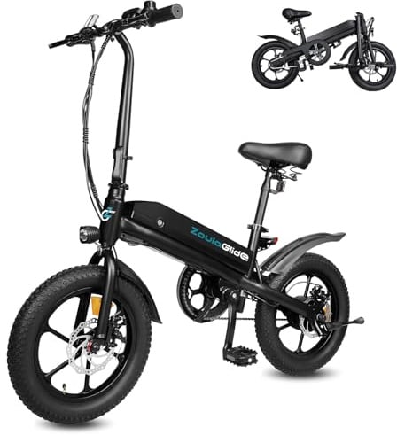 ZoulaGlide E-Bike Klapprad, 16x3 Zoll Breitreifen Elektrofahrrad | Abnehmbarem Akku, 45km Reichweite, Verstellbarer Sitz, LCD Display, Cityrad für Herren Damen Pendeln