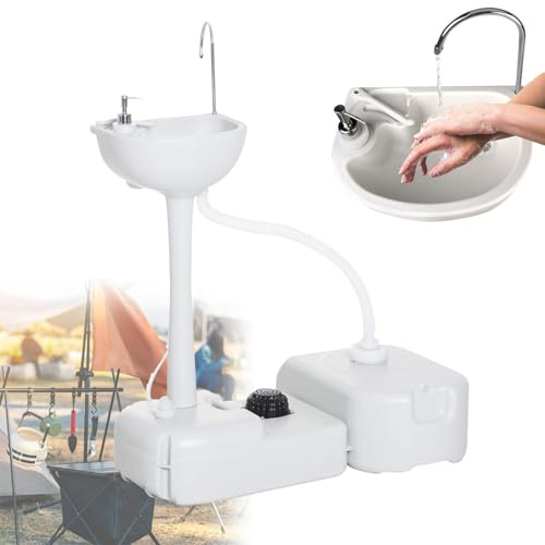 Fregadero portátil portátil – Estación de lavado de manos con lavabo de 17 L y ruedas giratorias para eventos al aire libre y viajes