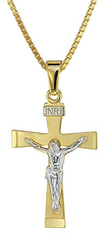 trendor Kruzifix Gold 333/8 Karat mit plattierter Halskette Damen und Herren Halskette, Gold Anhänger, zeitloser Kreuz Anhänger aus Echtgold 08566-40 40 cm