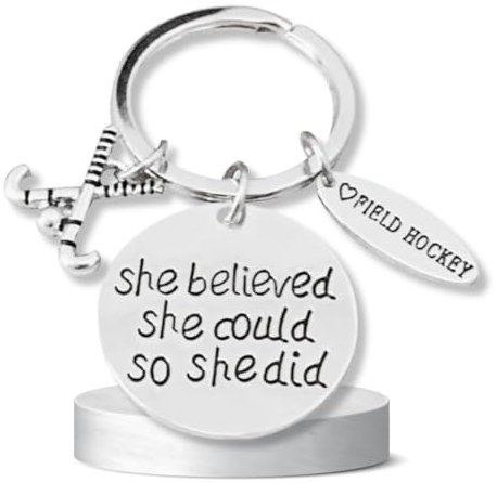 Sportybella Feldhockey-Schlüsselanhänger, Schmuck, She Believed She Could So She Did, Schlüsselanhänger für Feldhockeyspieler, silber, 2.30 inches including key ring, Modern