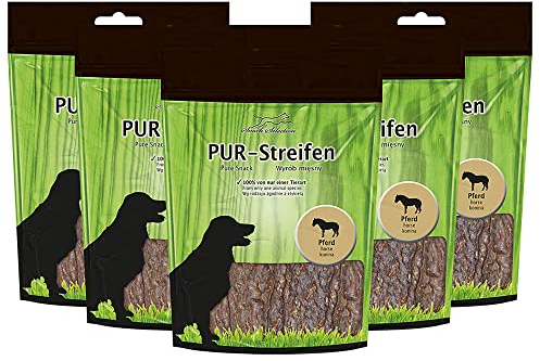 Schecker Dörrfleisch für Hunde - PUR Kaustreifen Pferd - Gluten- und getreidefrei - 100% von nur Einer Tierart - 5 x 100 g