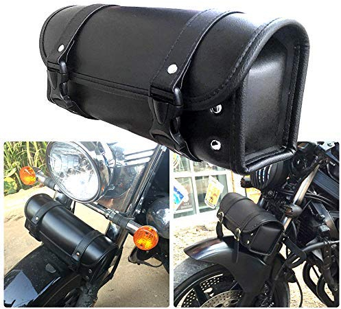 Universal Motorrad Gabeltasche Wasserdicht Motorrad Werkzeugtasche Lenkertasche PU Leder Satteltasche Vorne Hinten Lagerung Werkzeugtasche 2 Riemen (A)