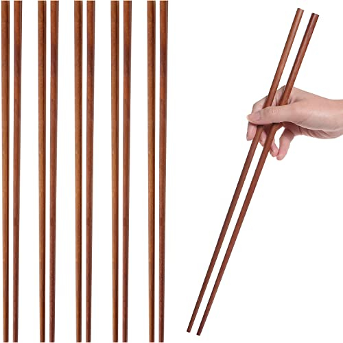 Lot de 6 paires de baguettes de cuisine en bois de 41,9 cm – Longues baguettes réutilisables pour la cuisson au wok, la friture de nouilles et la cuisson profonde asiatique – Idéal pour une