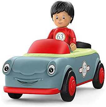 Toddys by siku 0106, Olli Oldy, 3-teiliges Spielzeugauto mit Licht und Sound, Zusammensteckbar, Inkl. beweglicher Spielfigur, Hochwertiger Schwungradmotor, Graublau/Rot/Grün, Ab 12 Monaten