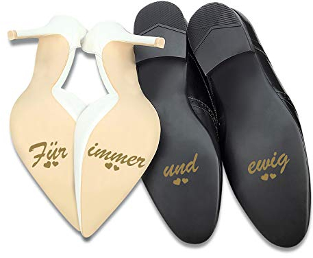 Aufkleber Set für Hochzeitsschuhe Schuhsticker Hochzeit Trauung Schuhe Heiraten Sticker Folie Selbstklebend Sprüche Symbole (Gold Glanz, K118 Für immer und ewig)