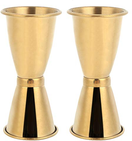 Cikonielf Bar Measuring Cup, Stainless Steel Versatile Measuring Cup Wine Glass Ounce Cup Cocktail Jigger Drink Liquid Measuring Tools Gold (L)