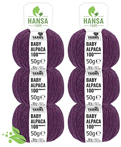 HANSA-FARM | Alpacare 100% die 1. maschinenwaschbare Baby Alpakawolle - 300 Set DK (6 x 50g) - kratzfreie Alpaka Wolle zum Stricken & Häkeln - Lila