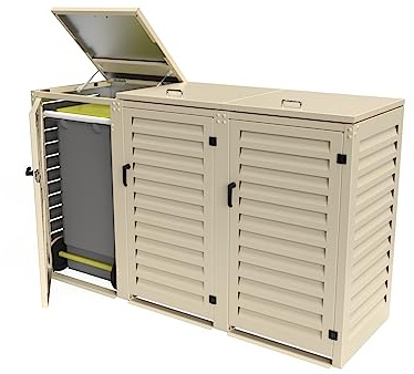Abri Poubelle Triple en alu thermolaqué - 3x120 litres - Crème