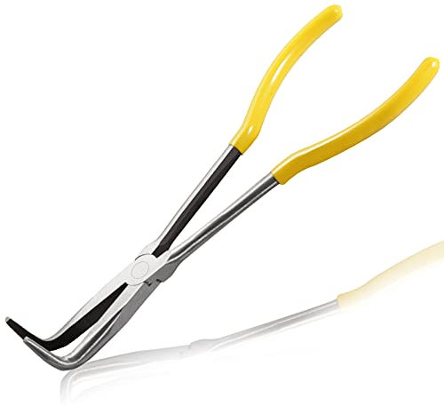 LEONTOOL 11 Inches Long Reach 90-Degree Bent Needle Nose Pliers for Hard-to-Reach Narrow Spaces and Limited Clearance Areas