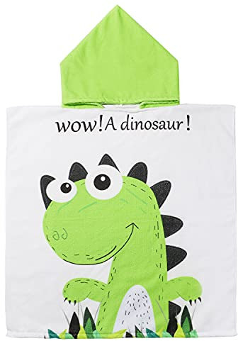 EUFANCE Kinder Surf Poncho, Strand Schwimmen Bad Kapuzenhandtuch, Kinder Bademantel Trocknen Handtuch, Leicht und saugfähig Pullover-Badetuch (Mustergrüner-Dinosaurier)
