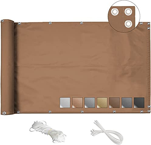 MEEYI Pantalla de balcón jardín 100x500cm jardín balcón Pantalla protección de privacidad de balcón toldo Lateral Exterior Pantalla para balcón protección Resistente al Viento con Cuerda& Brida-Caqui
