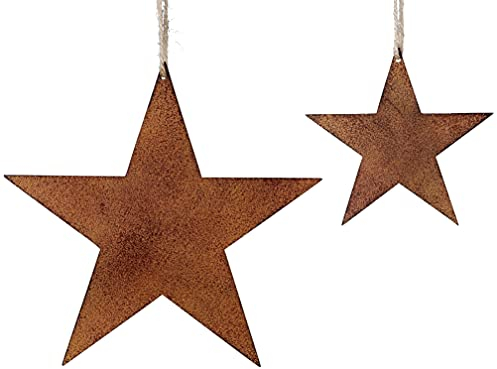 B2S BACK2SEASON Metall Sterne zum Hängen Rostoptik Weihnachtsdeko Baumdeko Gartenhänge D15 cm D25 cm 2er Set