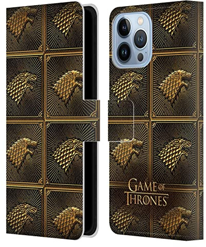 Head Case Designs Officially Licensed HBO Game of Thrones Stark Golden Sigils Leather Wallet Case Compatible With Apple iPhone 13 Pro Max