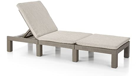 Allibert by Keter Daytona Deluxe Sonnenliege für Garten, Terrasse & Balkon mit verstellbarem Kopfteil, cappuccino, inkl. Auflage, Gartenliege aus Kunststoff, flache Rattanoptik, 195x65x25,5 cm