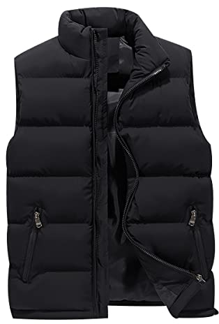 Peuignao Mens Quilted Gilet Men Body Warmer Sleeveless Jacket Men Mens Body Warmers Padded Puffer Gilet Vest Mens Puffa Gilet with Pockets Men Outerwear Gilets,Large Black M,Black Smooth
