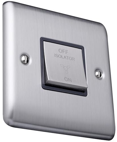 Caradok 1 gang 1 way 3-pole fan switch Brushed Chrome, Metal Switch, Grey Insert