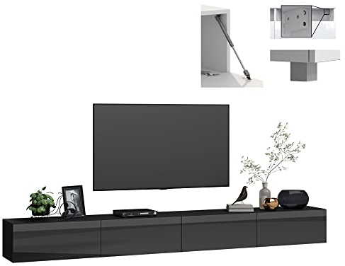4housedesign® TV Board Lowboard Hängend | Fernsehschrank tv Sideboard Wohnzimmer | Lowboard Wohnzimmer fernsehregal tv Board Hängend tv Shrank tv 55 Zoll - TV Lowboard Schwarz 240cm