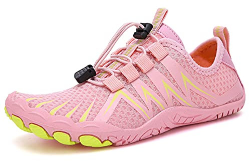 Teechodina Unisex Traillaufschuhe Herren Damen Wanderschuhe Barfußschuhe Laufschuhe Knit Sneaker Fitnessschuhe Fivefinger Zehenschuhe, Rosa-A, 39