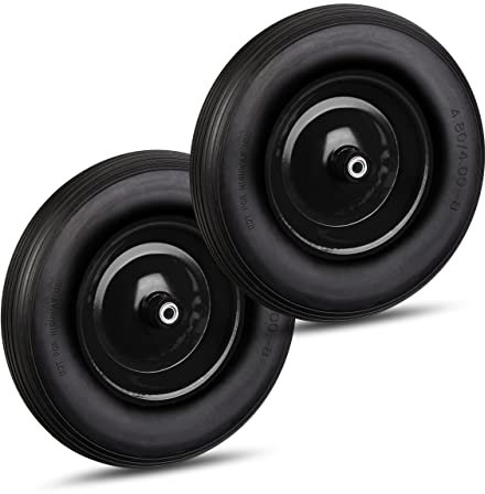 Relaxdays 2 x Schubkarrenrad 4.80 4.00-8, Vollgummirad & Stahlfelge, je 3 Adapter, Ersatzrad pannensicher, 100 kg, schwarz