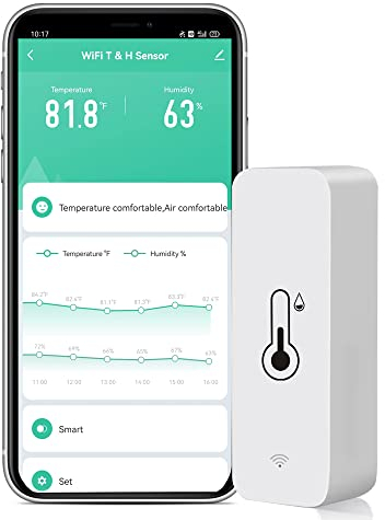 Sensor de humedad de temperatura WiFi: monitor de humedad inalámbrico con notificación de aplicación, exportación de memoria de datos gratuita, termómetro interior inteligente higrómetro (1 unidad)