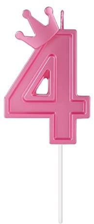 BOXOB 3 Inch Birthday Number Candle, 3D Number Candle with Crown Decor Large Cake Topper Number Candles for Birthday Cakes Wedding Anniversary Graduation Festival Party (Pink, 4) (B06CX001)