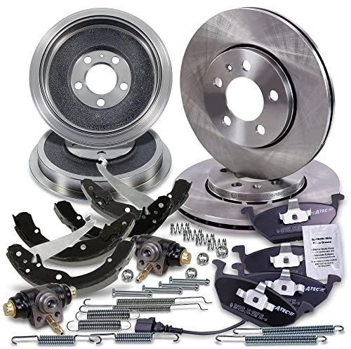 ATEC Germany Bremsenset Vorderachse inkl. Bremsscheiben Ø 256 mm Belüftet + Bremsbeläge Vorne + Bremsbacken Hinten + Bremstrommel Hinten Kompatibel mit SKODA OCTAVIA 1 (1U2), OCTAVIA 1 Kombi (1U5)