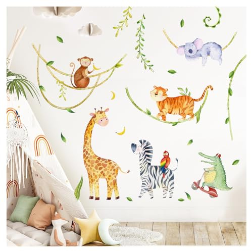 DEKO KINDERZIMMER Wandsticker Safari Dschungeltiere Giraffe Zebra Kinderzimmer Wandtattoo Wandaufkleber Tiger Babyzimmer Wanddeko DK1067-4