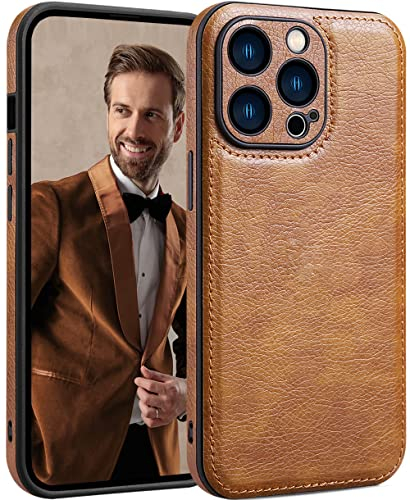 SOUTEM Custodia in Pelle per iPhone 14 Pro,Custodia Protettiva per Cornice Fotocamera di Lusso in Pelle PU Vintage Classica,Cover Antiurto Antiscivolo Antigraffio per iPhone 14 Pro(Marrone)