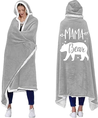 WJMSDK Geschenke für Mama, Mama Bear Sherpa Fleece Decke mit ärmeln, Geburtstagsgeschenk für Mama von Tochter und Sohn, Muttertagsgeschenke für Mama, Beste Mama Geschenk, Geschenke zum Muttertag
