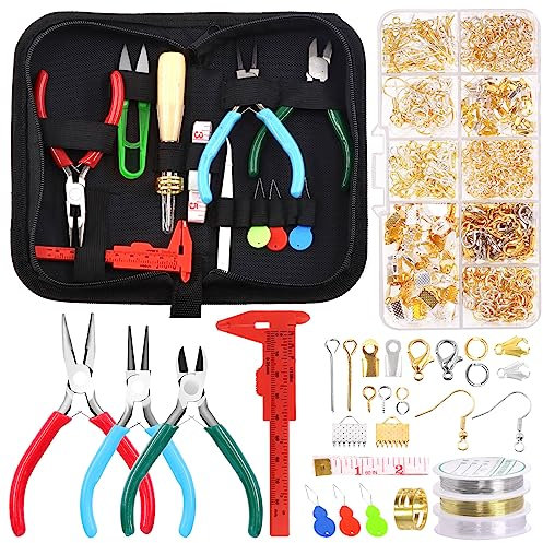 Swpeet 950Pcs Schmuck machen liefert Kit mit Schmuck machen Werkzeuge, 3 Art Schmuck Zange, 3 Farben Schmuck Drähte und 20 Arten Schmuck-Fundstücke, mit Sprung Ringe Kunststoff Caliper